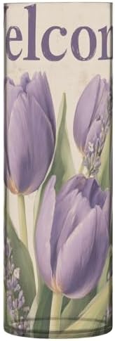 Welcome Purple Tulips Pattern Clear Plastic Cylinder Vase 118 Inch Tall