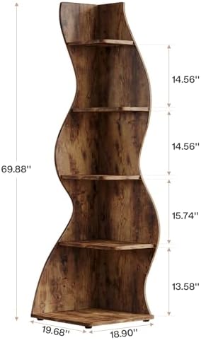 Tribesigns Wavy Corner Shelf 5-Tier Modern Bookcase