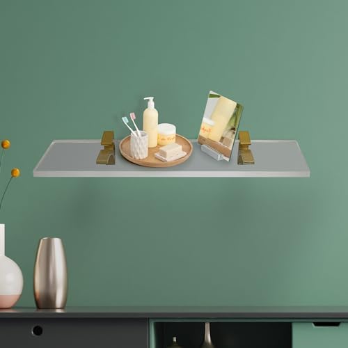 Clear Acrylic Floating Shelf 6x18 with Brass Brackets