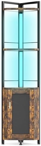 RGB Light Bar Iron Wood Corner Shelf Decor Cabinet