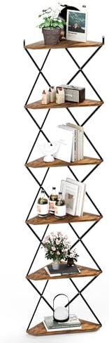 6 Tier Wall Mounted Corner Shelf Stand Industrial Rustic Brown