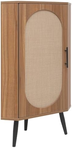 ZeHuoGe Corner Storage Cabinet with Rattan Door