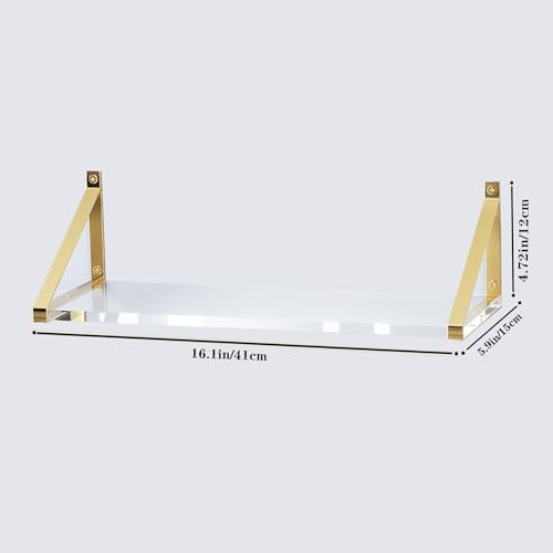 Clear Gold Floating Shelves Set of 2 Sturdy 10mm