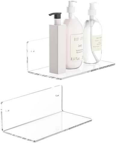 8 Inch Clear Acrylic Floating Wall Shelf 2 Pack Space Saving Organizer