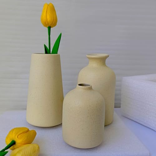 Beige Ceramic Vases Set of 3 for Pampas Grass and Dried Flowers