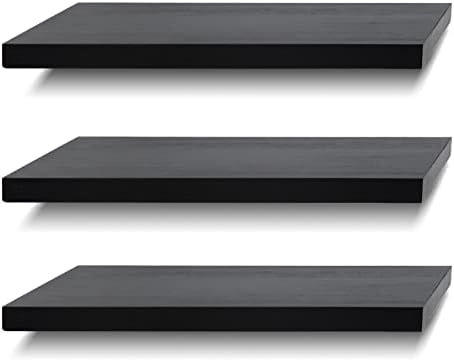 Solid Wood Floating Shelves Set of 3 Black