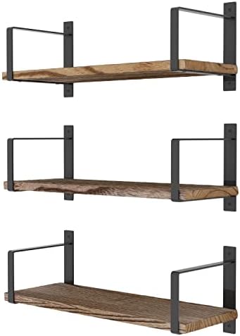 Wallniture Toledo Floating Shelves Set of 3 Burned Finish Rustic Wood