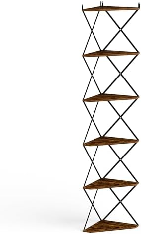 6 Tier Wall Mounted Corner Shelf Stand Industrial Rustic Brown