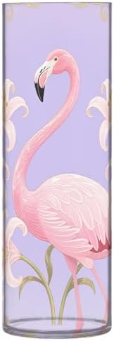 Flamingo and Lily Pattern Clear Plastic Cylinder Vase 118 Inch Tall