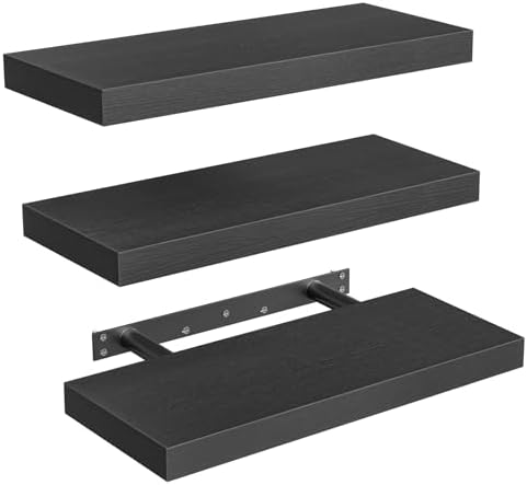 Floating Shelves for Wall 3-Piece Set with Invisible Brackets Black