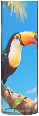 Toucan Bird Pattern Vase 118 Inch Tall Clear Cylinder
