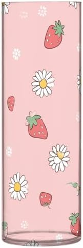 White Daisies and Strawberry Plastic Cylinder Vase 118 Inch Tall