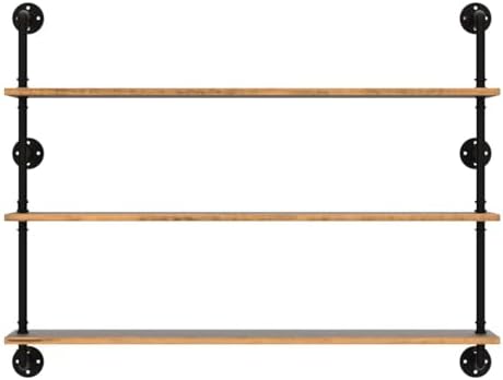 Industrial Pipe Floating Shelf 48 Inch Rustic Wood