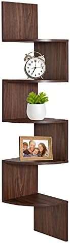 Greenco 5 Tier Corner Floating Shelf with Rustic Walnut Finish