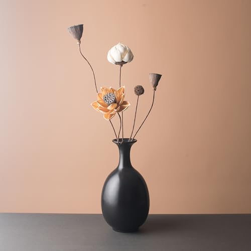 Black Ceramic Vase with Dried Flowers for Modern Decor