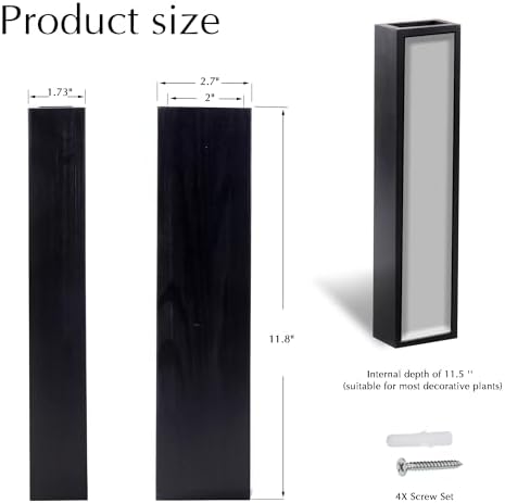 4 Black Wooden Wall Planters for Indoor Plants