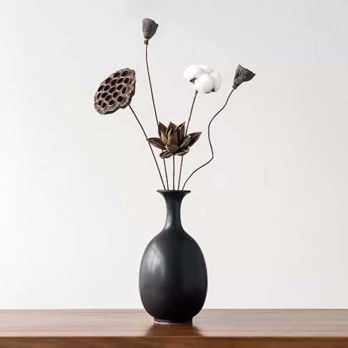 Black Ceramic Vase with Dried Flowers for Modern Decor
