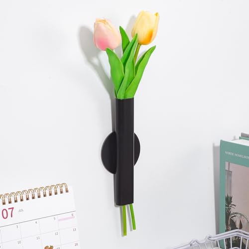 Wall Mounted Flower Tube Black Metal Vase Decor