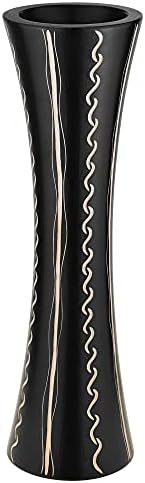 AeraVida Hand-Carved Water Ripple Black Mango Wood Table Vase