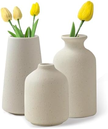 Beige Ceramic Vases Set of 3 for Pampas Grass and Dried Flowers