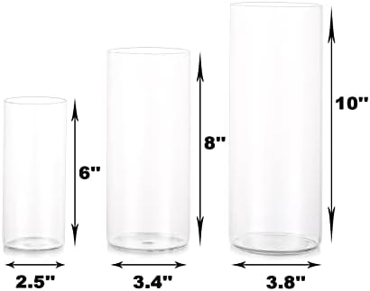 Esmiome Cylinder Vase Set 6Pcs Clear Glass Hurricane Candle Holder for Centerpieces