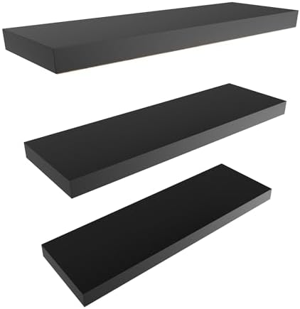 Colima Set of 3 Floating Wall Shelves Black Wood