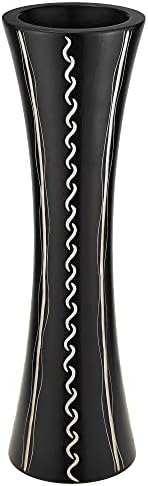 AeraVida Hand-Carved Water Ripple Black Mango Wood Table Vase