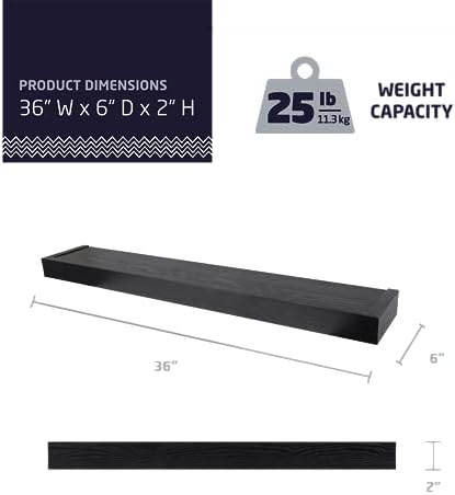 HIGH MIGHTY 36 Inch Floating Shelf Black 25lbs