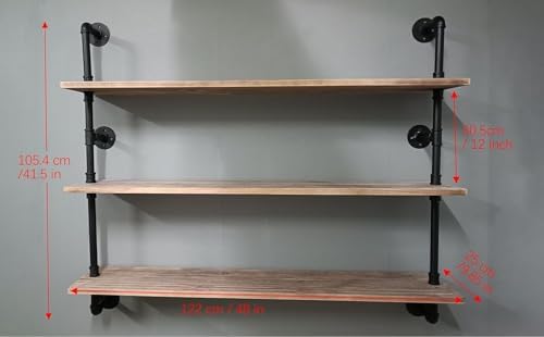 Industrial Pipe Floating Shelf 48 Inch Rustic Wood