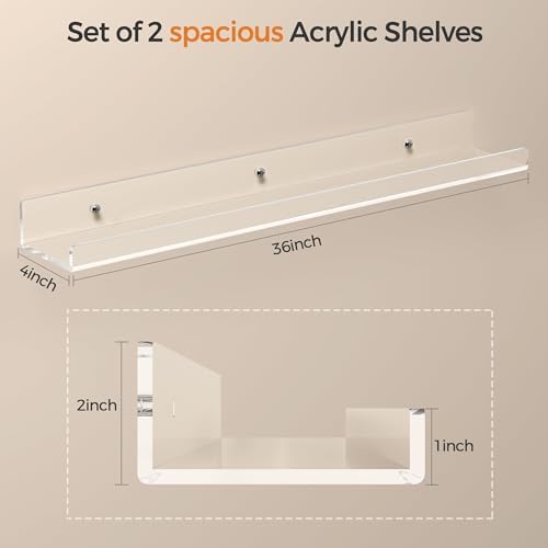 36 Inches Clear Acrylic Floating Shelves Wall Pack of 2