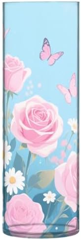 Pink Rose Flowers and Butterflies Plastic Hurricane Candle Holder