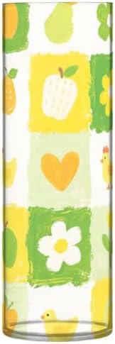 Yellow Green Flower Checkered Pattern Plastic Vase 118x39 Inch Decorative