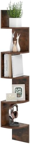 Giantex 5-Tier Floating Corner Bookshelf Wall Mounted Rustic Brown