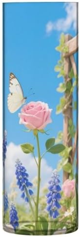 Rose and Tulip Pattern Clear Plastic Cylinder Vase 118 Inch Tall