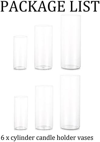 Esmiome Cylinder Vase Set 6Pcs Clear Glass Hurricane Candle Holder for Centerpieces