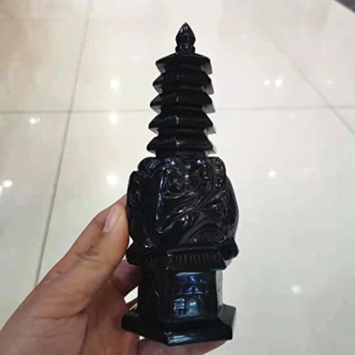 16cm Natural Black Obsidian Tower Crystal Pagoda