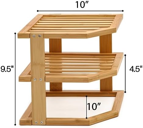 Trademark Innovations 3 Tier Bamboo Plate Rack Corner Shelf