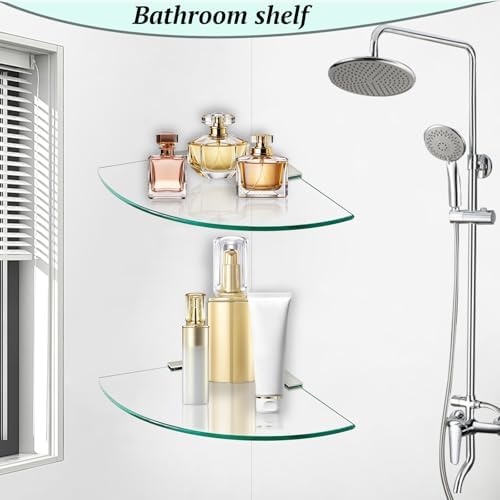 2-Pack Glass Corner Shower Shelves with Aluminum Brackets
