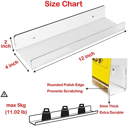 WANLIAN 2 Pack 12 Inch Clear Floating Shelf