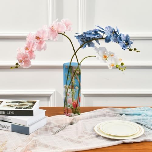 Rose and Tulip Pattern Clear Plastic Cylinder Vase 118 Inch Tall