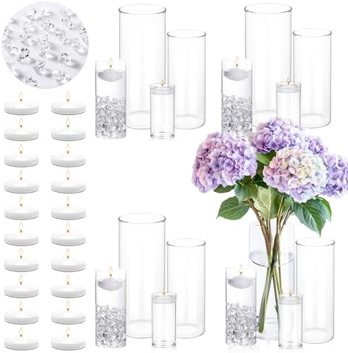20 White Floating Candles 16 Glass Vases 400 Acrylic Ice Fillers Centerpiece Set