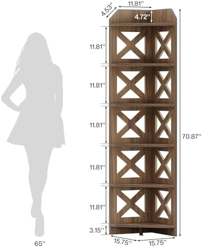 Tribesigns 708 Inch Corner Shelf 6 Tier Rustic Bookcase