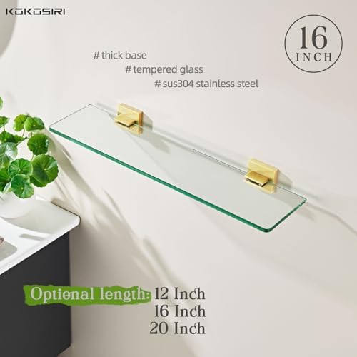 KOKOSIRI Floating Glass Shelf with Brushed Gold Design