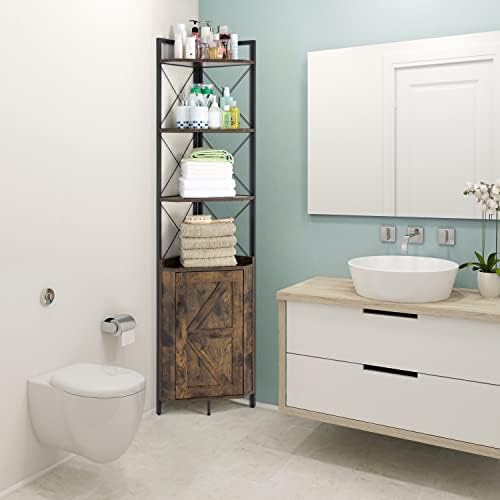 Finnhomy Corner Shelf with Cabinet 71 Inches Rustic Brown