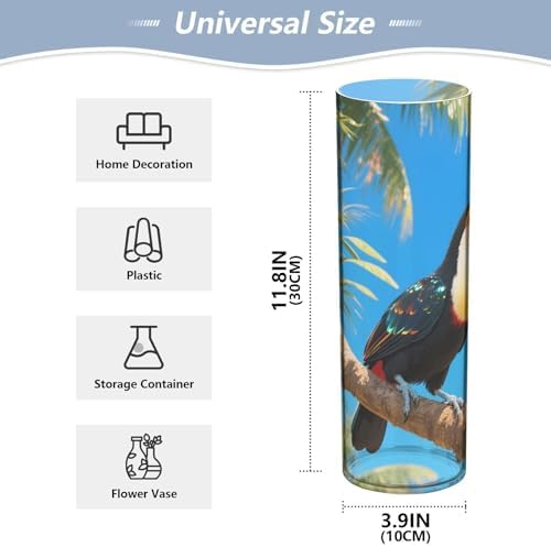 Toucan Bird Pattern Vase 118 Inch Tall Clear Cylinder