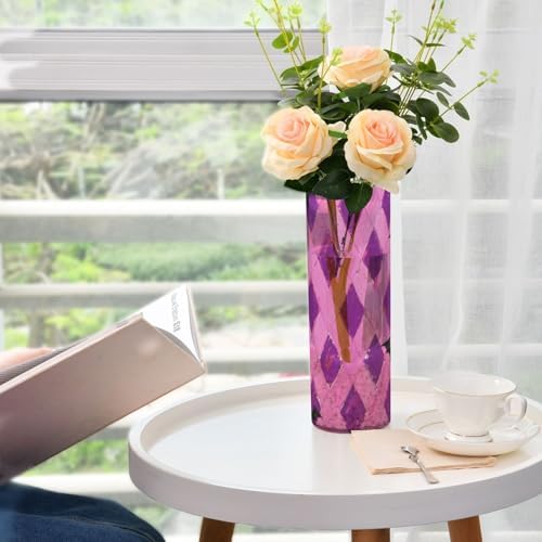 Gothic Pink Grid Plastic Flower Vase for Home Decor