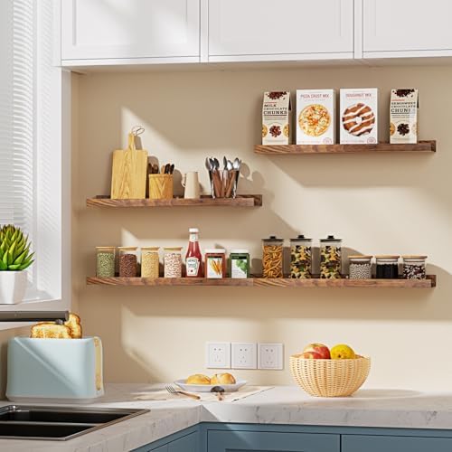 Wood Floating Shelves Set of 4 - 16 Inch Rustic Design