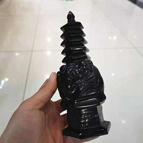 16cm Natural Black Obsidian Tower Crystal Pagoda