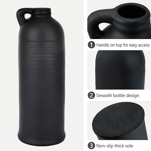 Black Ceramic Vase Set of 3 for Home Decor