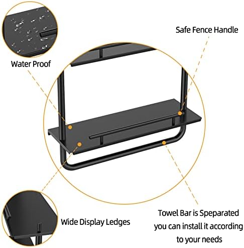 3 Tier Metal Floating Shelves Black with Frame and Towel Rack